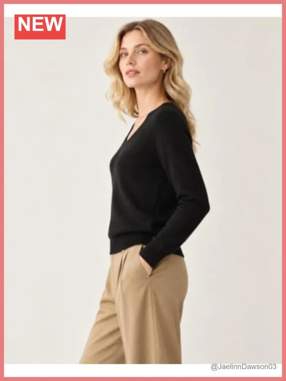 100% Pure Cashmere V-Neck Pullover Sweater Long Sleeve